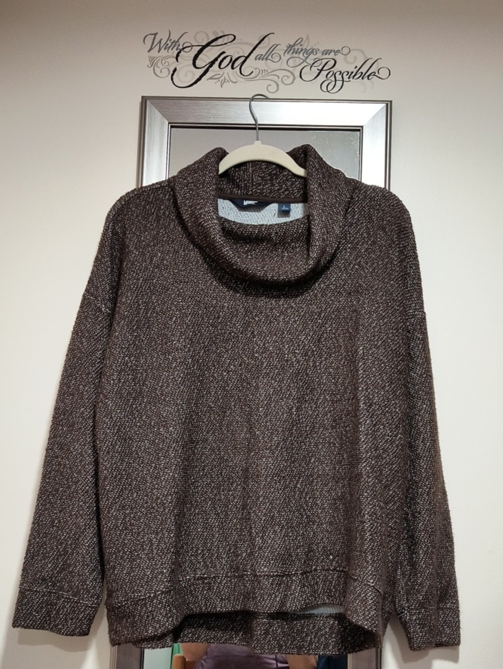 Lands' End Brown Marled Cowl Neck Sweater